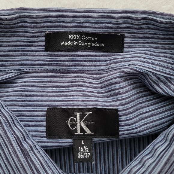 CK | TALL 16.5 36/37 Cotton EUC Men's Dress Shirt | Calvin Klein blue stripes - Picture 6 of 12